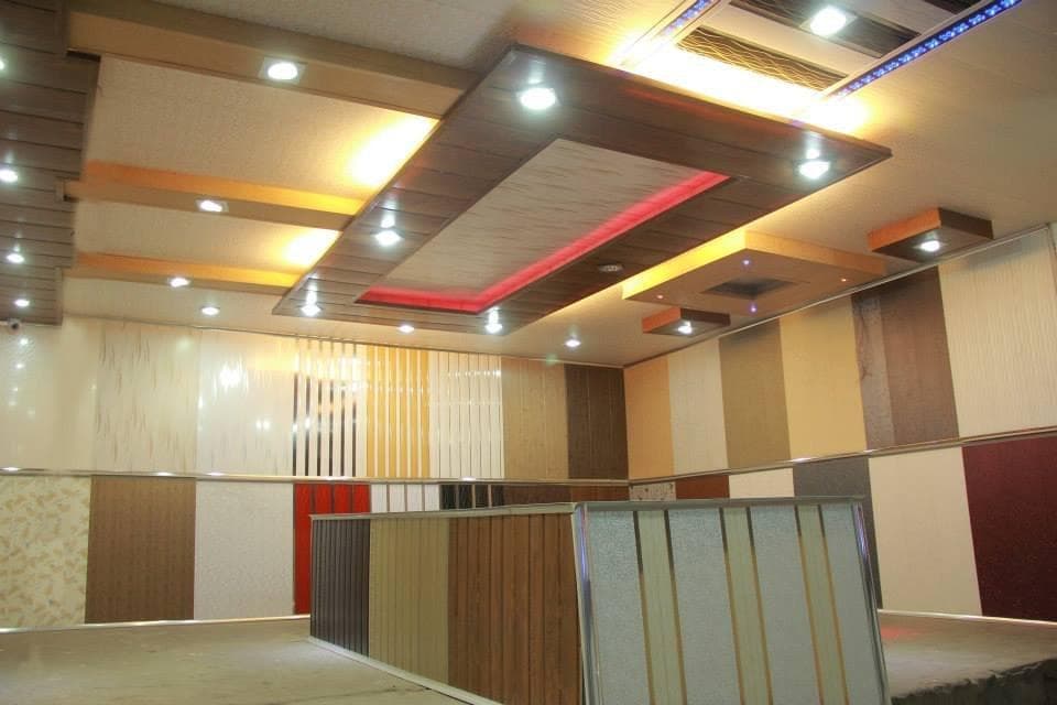 Showroom with PVC wall panels and a feature ceiling